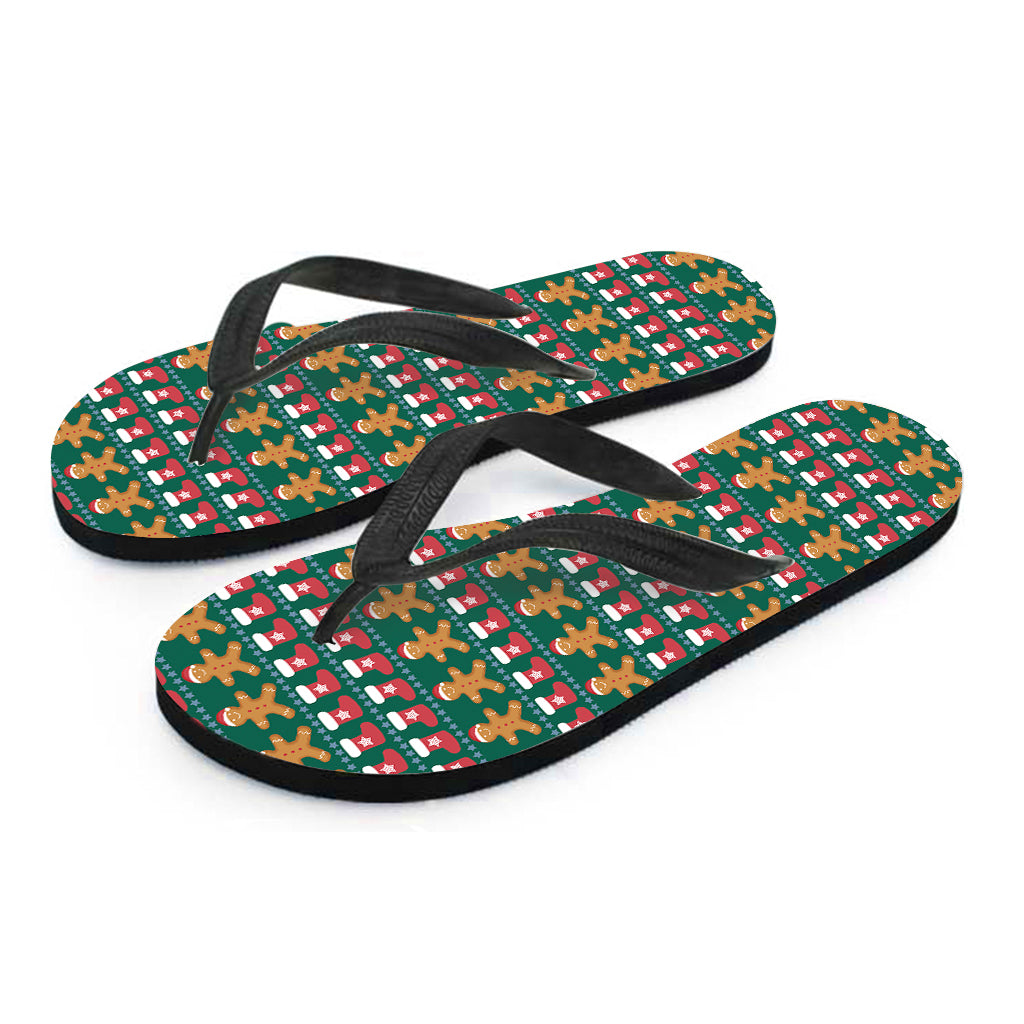 Christmas Gingerbread Man Pattern Print Flip Flops