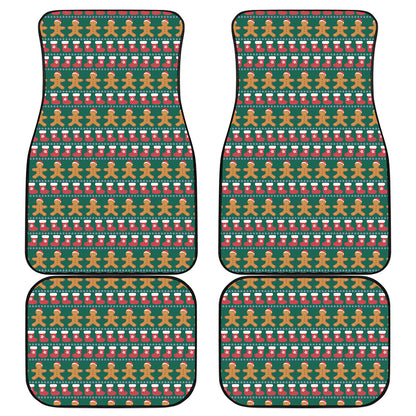Christmas Gingerbread Man Pattern Print Front and Back Car Floor Mats