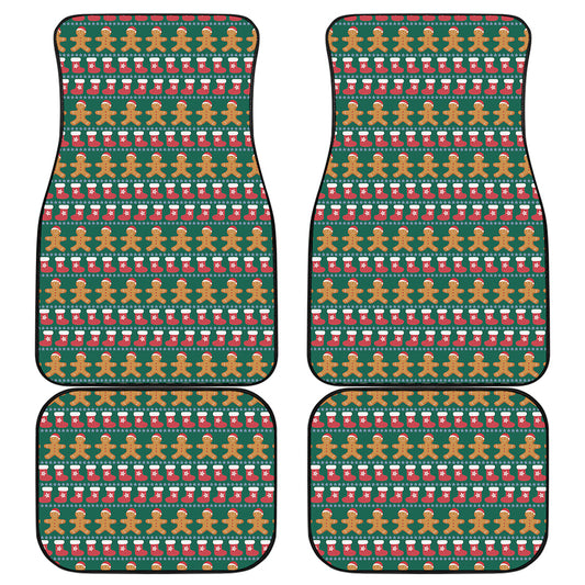 Christmas Gingerbread Man Pattern Print Front and Back Car Floor Mats