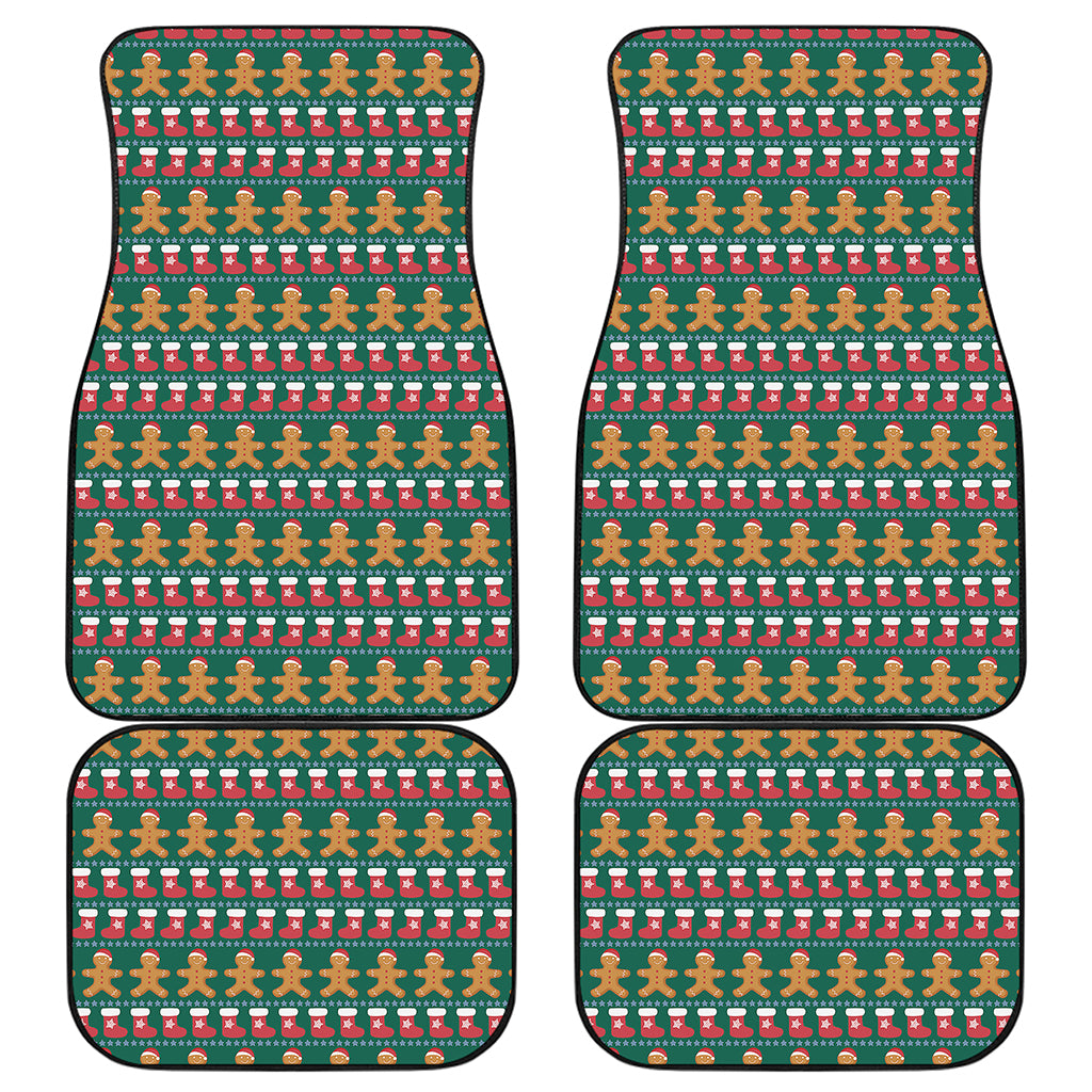 Christmas Gingerbread Man Pattern Print Front and Back Car Floor Mats