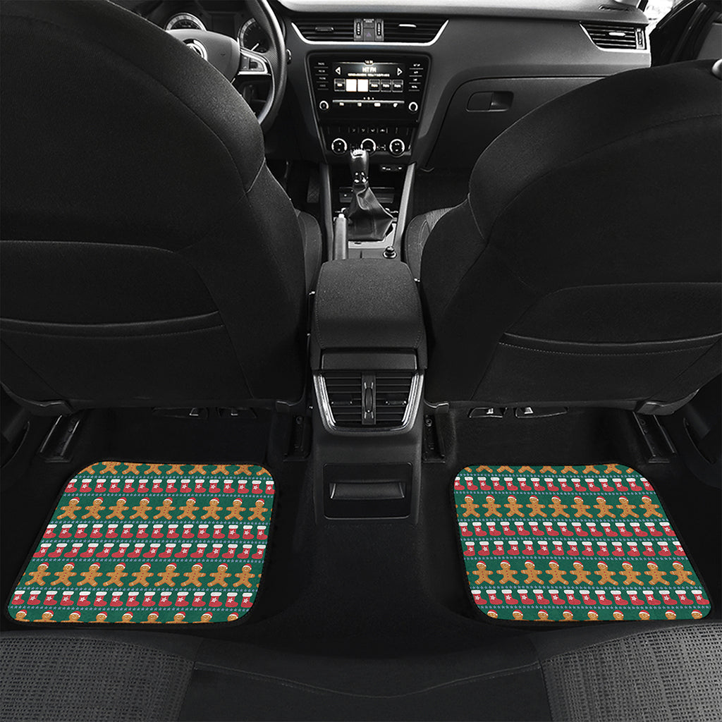 Christmas Gingerbread Man Pattern Print Front and Back Car Floor Mats