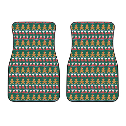 Christmas Gingerbread Man Pattern Print Front Car Floor Mats