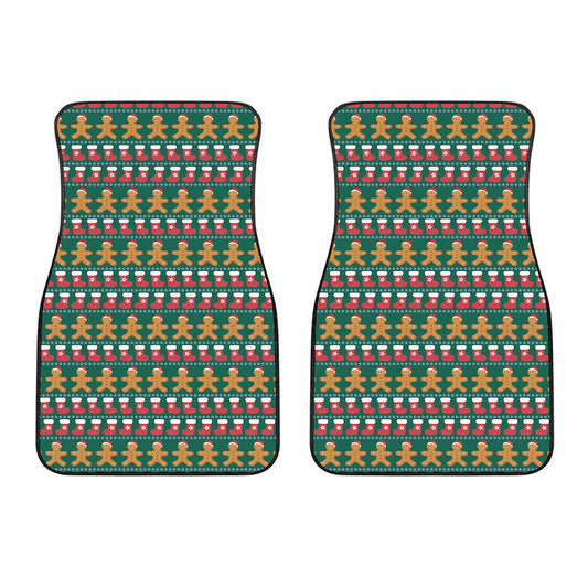 Christmas Gingerbread Man Pattern Print Front Car Floor Mats
