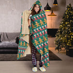 Christmas Gingerbread Man Pattern Print Hooded Blanket