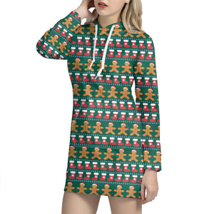 Christmas Gingerbread Man Pattern Print Hoodie Dress