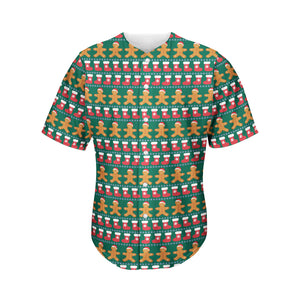 Christmas Gingerbread Man Pattern Print Men's Baseball Jersey