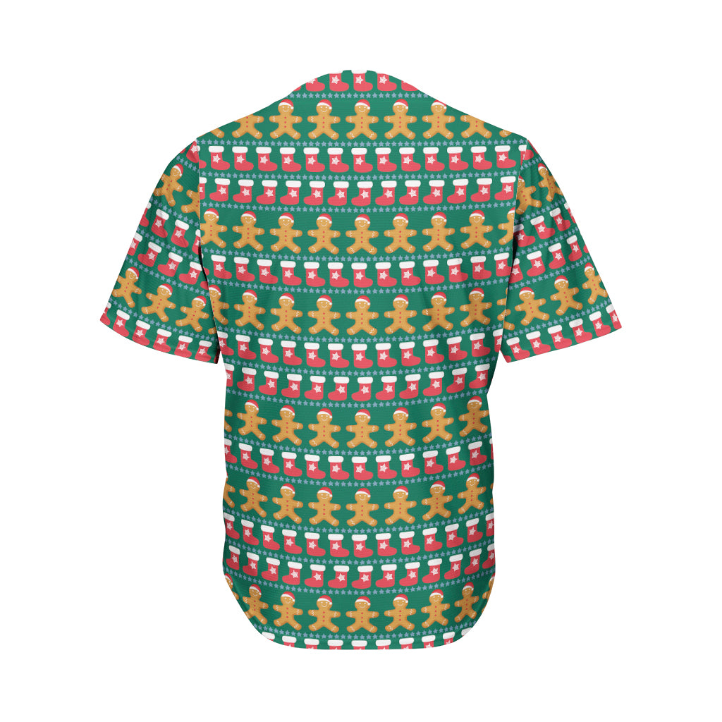 Christmas Gingerbread Man Pattern Print Men's Baseball Jersey