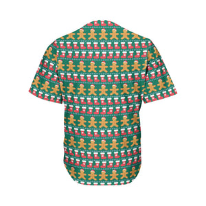 Christmas Gingerbread Man Pattern Print Men's Baseball Jersey