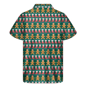 Christmas Gingerbread Man Pattern Print Men's Short Sleeve Shirt