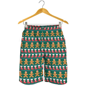 Christmas Gingerbread Man Pattern Print Men's Shorts