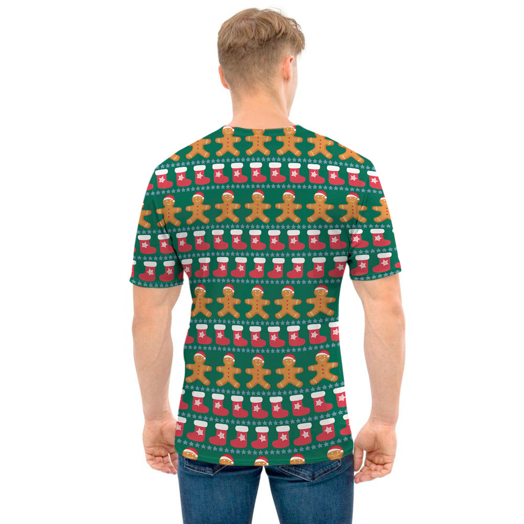 Christmas Gingerbread Man Pattern Print Men's T-Shirt