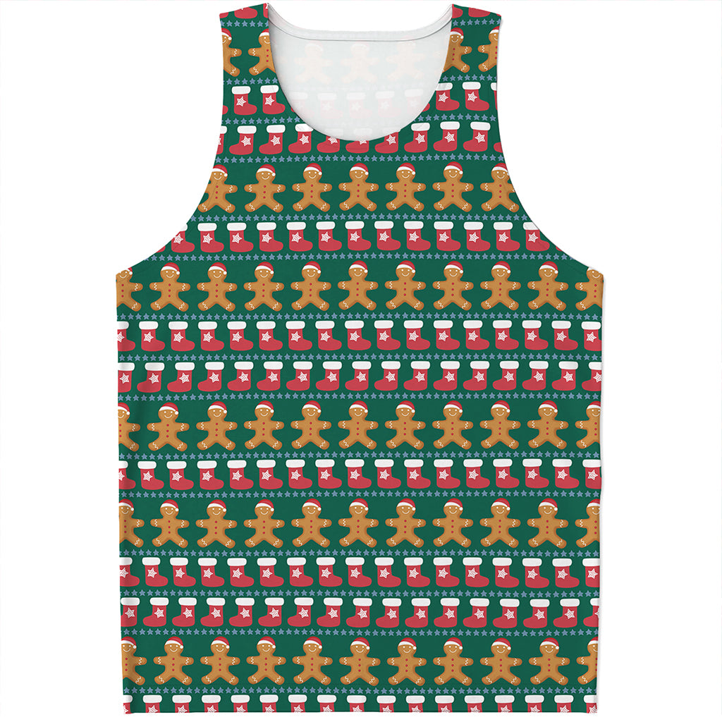 Christmas Gingerbread Man Pattern Print Men's Tank Top