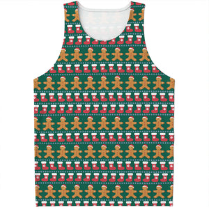 Christmas Gingerbread Man Pattern Print Men's Tank Top