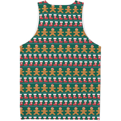 Christmas Gingerbread Man Pattern Print Men's Tank Top