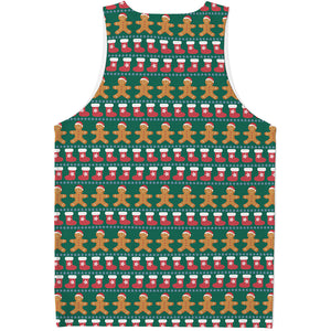 Christmas Gingerbread Man Pattern Print Men's Tank Top