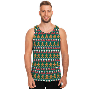 Christmas Gingerbread Man Pattern Print Men's Tank Top