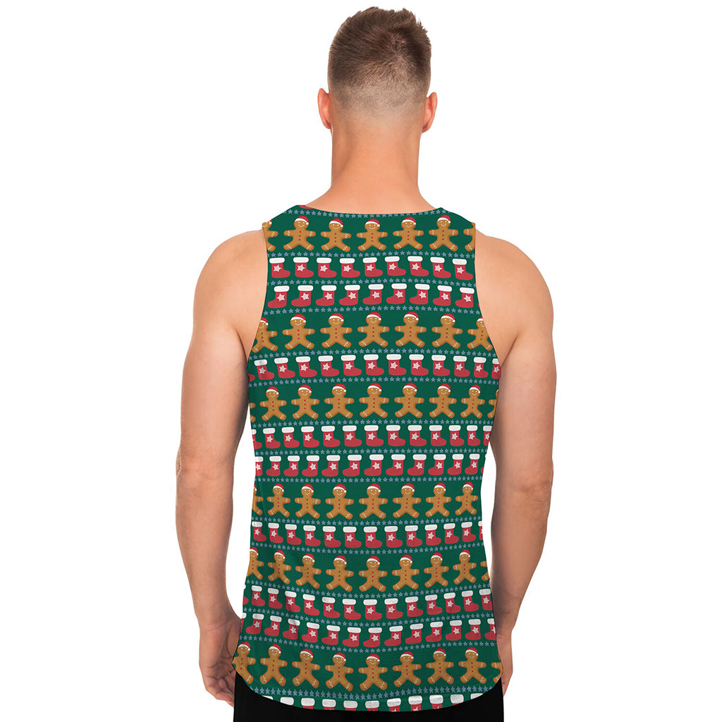 Christmas Gingerbread Man Pattern Print Men's Tank Top