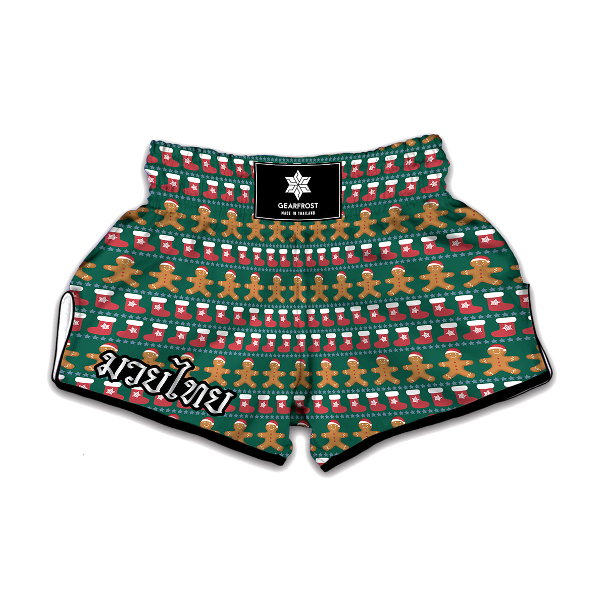 Christmas Gingerbread Man Pattern Print Muay Thai Boxing Shorts