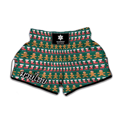 Christmas Gingerbread Man Pattern Print Muay Thai Boxing Shorts