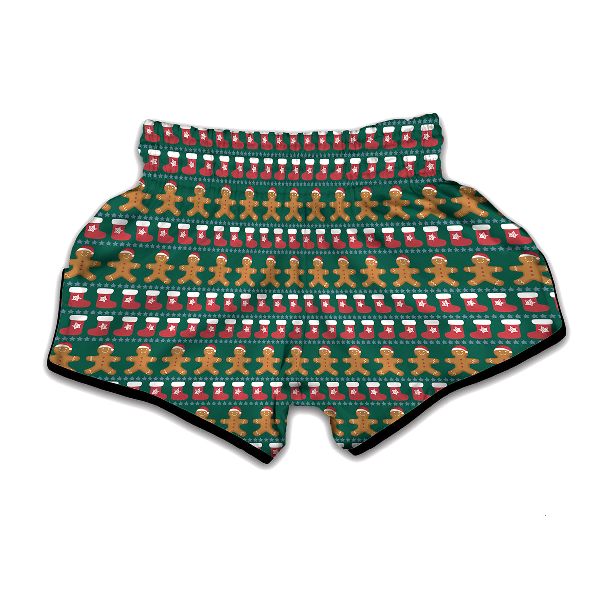 Christmas Gingerbread Man Pattern Print Muay Thai Boxing Shorts