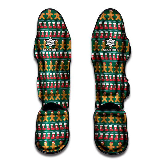 Christmas Gingerbread Man Pattern Print Muay Thai Shin Guard