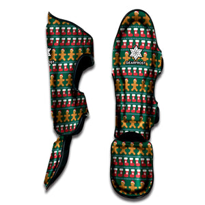 Christmas Gingerbread Man Pattern Print Muay Thai Shin Guard