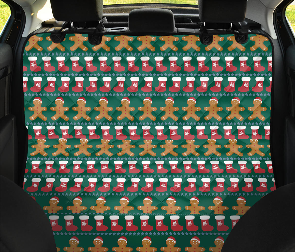 Christmas Gingerbread Man Pattern Print Pet Car Back Seat Cover