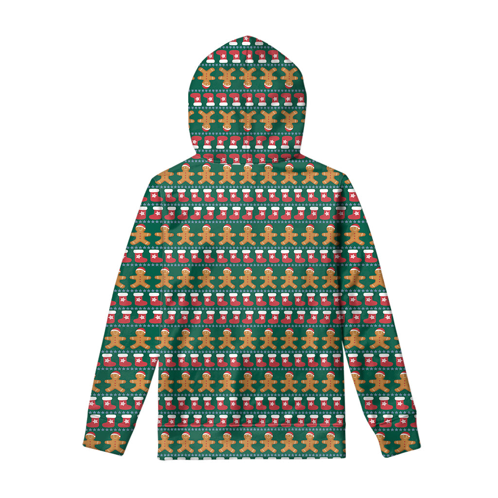 Christmas Gingerbread Man Pattern Print Pullover Hoodie