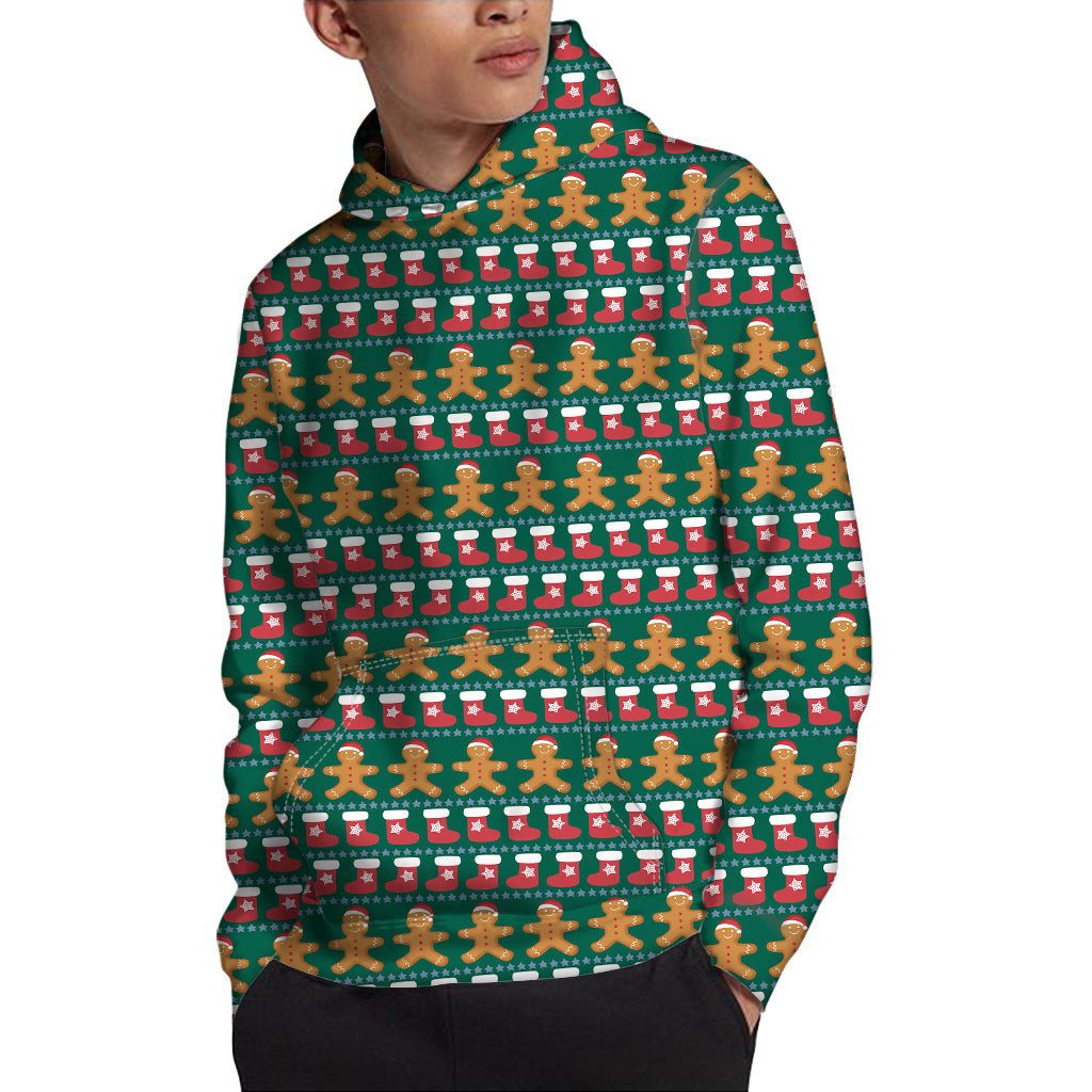 Christmas Gingerbread Man Pattern Print Pullover Hoodie