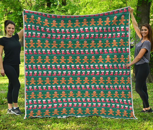 Christmas Gingerbread Man Pattern Print Quilt