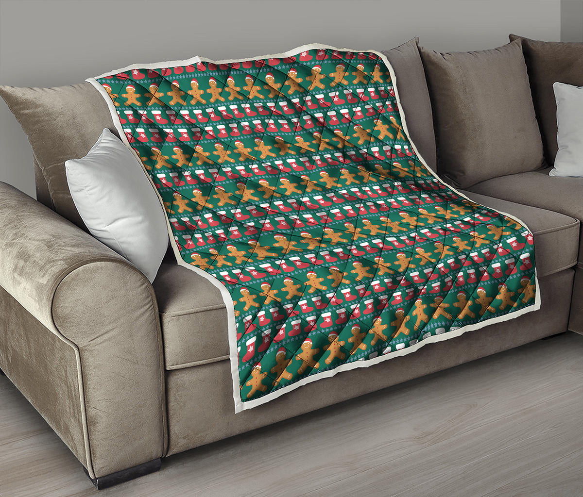 Christmas Gingerbread Man Pattern Print Quilt