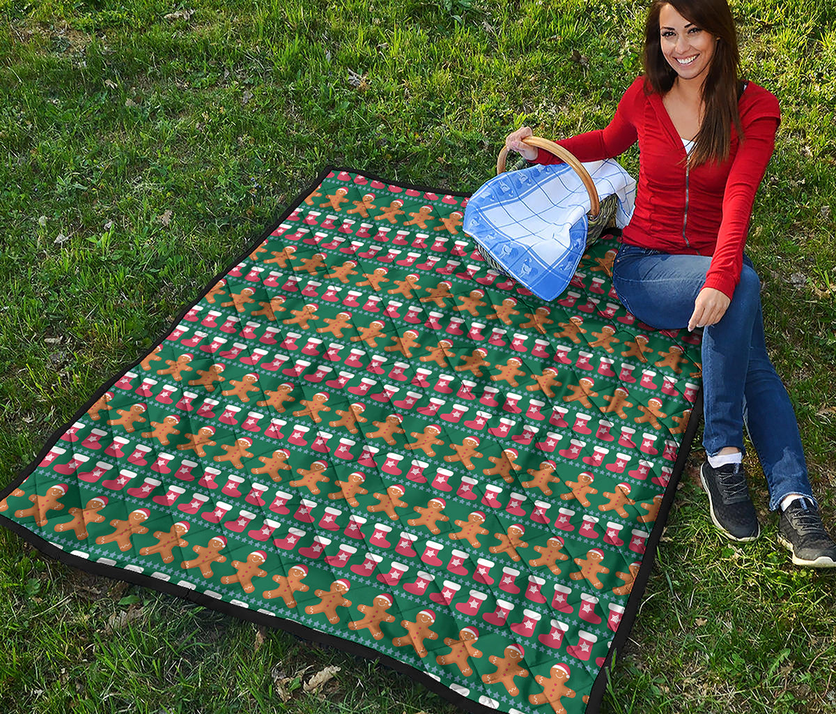 Christmas Gingerbread Man Pattern Print Quilt