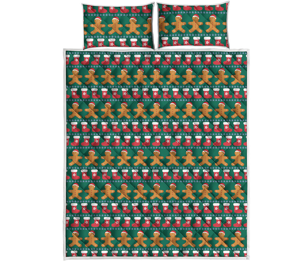 Christmas Gingerbread Man Pattern Print Quilt Bed Set