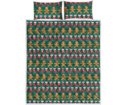 Christmas Gingerbread Man Pattern Print Quilt Bed Set