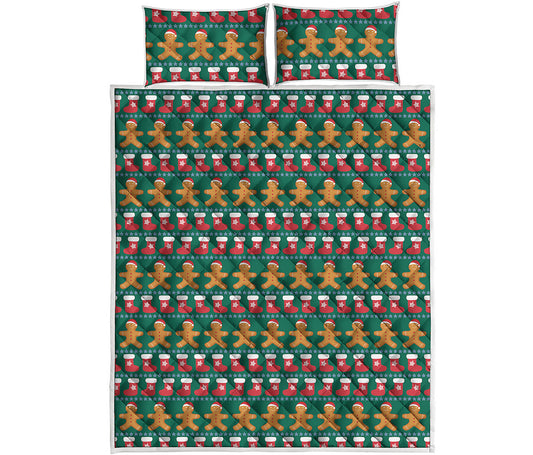 Christmas Gingerbread Man Pattern Print Quilt Bed Set