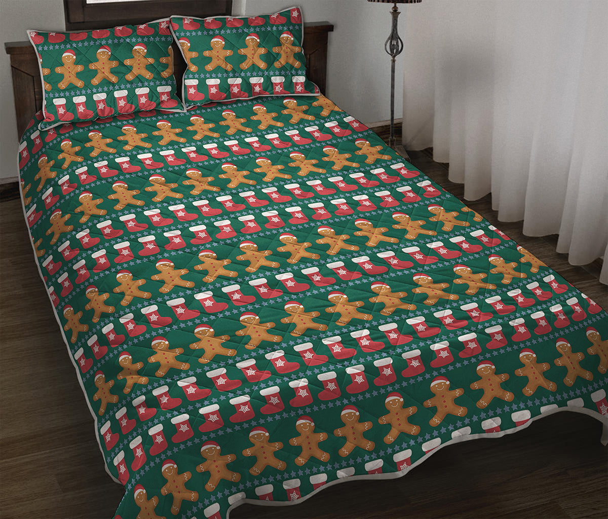 Christmas Gingerbread Man Pattern Print Quilt Bed Set