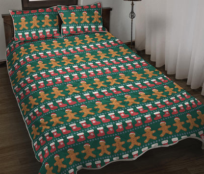 Christmas Gingerbread Man Pattern Print Quilt Bed Set