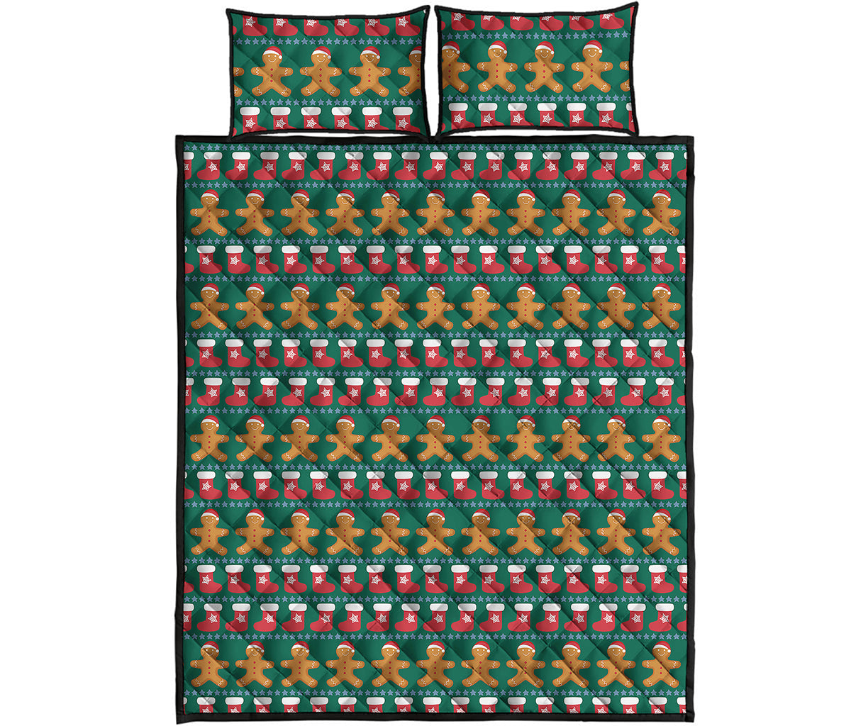 Christmas Gingerbread Man Pattern Print Quilt Bed Set