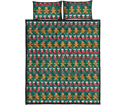 Christmas Gingerbread Man Pattern Print Quilt Bed Set