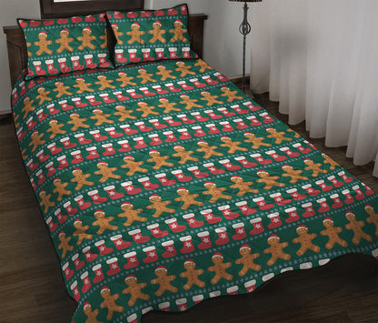 Christmas Gingerbread Man Pattern Print Quilt Bed Set