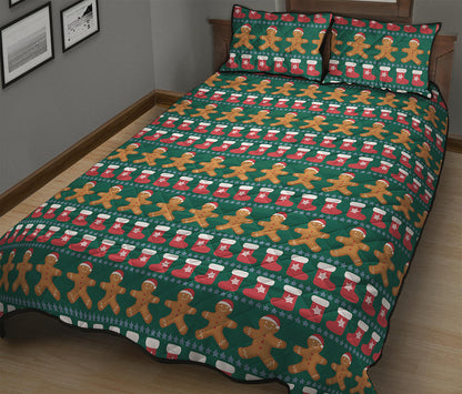 Christmas Gingerbread Man Pattern Print Quilt Bed Set