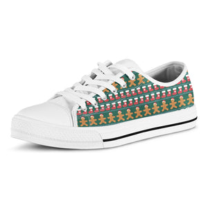 Christmas Gingerbread Man Pattern Print White Low Top Shoes