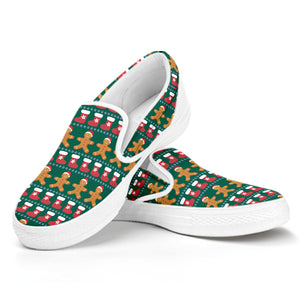 Christmas Gingerbread Man Pattern Print White Slip On Shoes