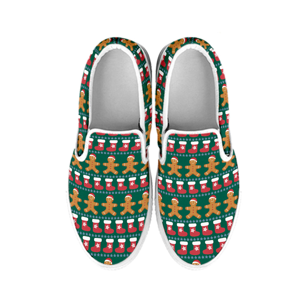 Christmas Gingerbread Man Pattern Print White Slip On Shoes