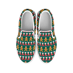 Christmas Gingerbread Man Pattern Print White Slip On Shoes