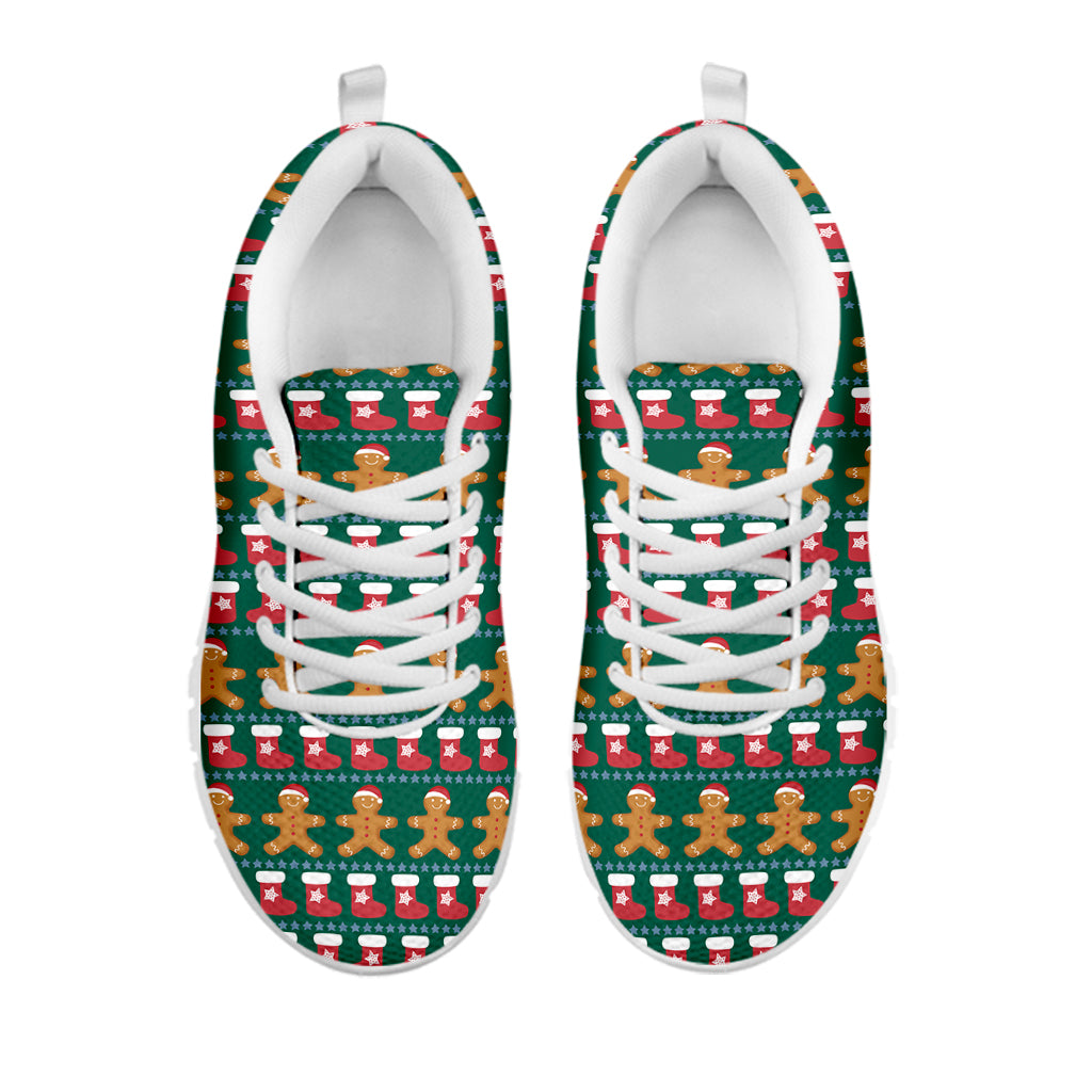 Christmas Gingerbread Man Pattern Print White Sneakers