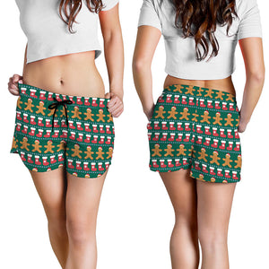 Christmas Gingerbread Man Pattern Print Women's Shorts