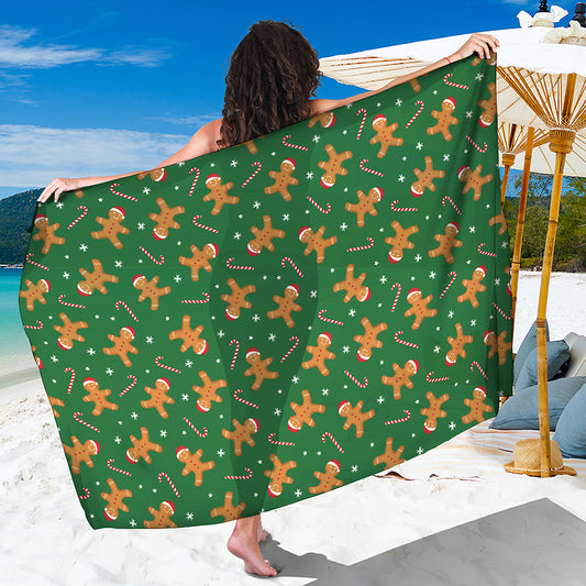 Christmas Gingerbread Pattern Print Beach Sarong Wrap