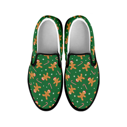 Christmas Gingerbread Pattern Print Black Slip On Shoes