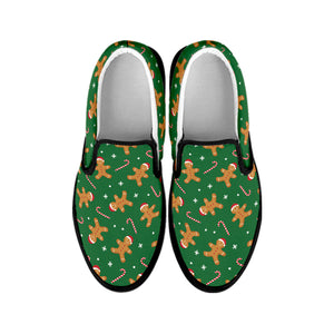 Christmas Gingerbread Pattern Print Black Slip On Shoes